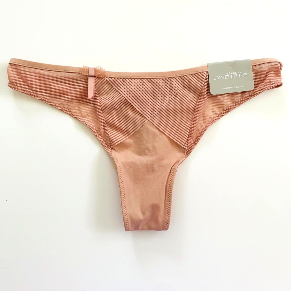 NWT Marie Jo L'Aventure Baptiste Thong Panty Small Nude Powder Rose Bow